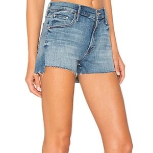 Mother Teaser Step Fray Short In Lucky Strike Medium Wash Size 25